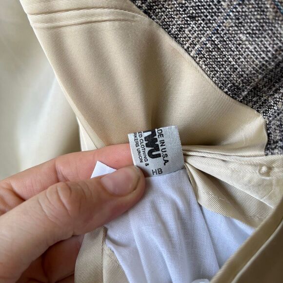 VTG Cricketeer Sport Coat Gray Woven Textured Blazer Silk Blend USA 44R ACTWU